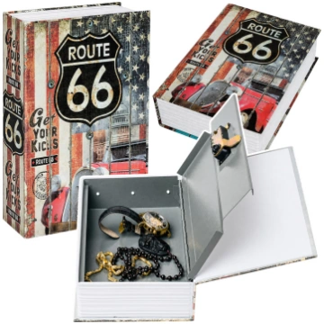 Book Safe with Key Small Cash Box Route 66 Large