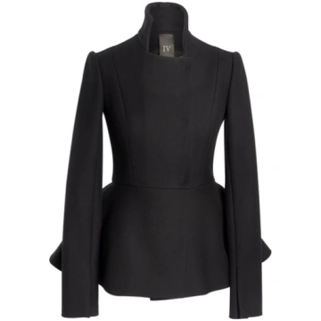 Black Wool Jacket With Ruffle On The Back