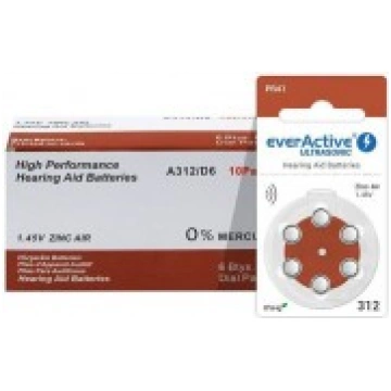 60x everActive Ultrasonic 312 PR41 1.45V Zinc Air