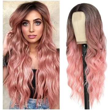 Cosplay Long Ombre Pink parūka 66 cm vidējā daļa S