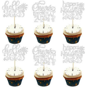 Gyufise Happy New Year 2024 Cupcake Toppers Glitte