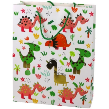 Paper Gift Bag Colorful Dinosaurs Palm Trees 32 cm