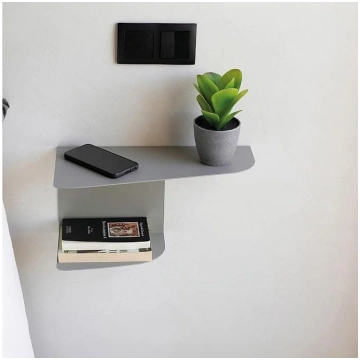 MILUKA Narrow Hanging Bedside Table, Grey Metal, S