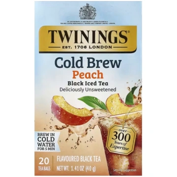Twinings, Cold Brewed Iced Tea, Black Tea, Peach, 