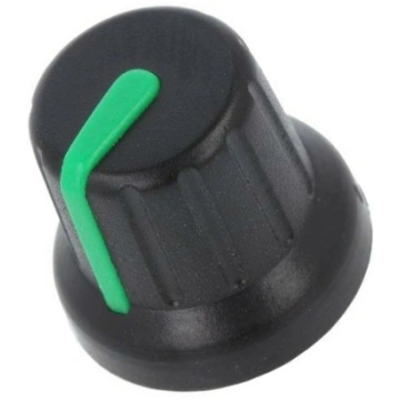 Knob; miniature,with pointer; Øshaft: 6.2mm; black