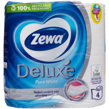 Zewa Deluxe Pure White tualetes papīrs, 4 gb