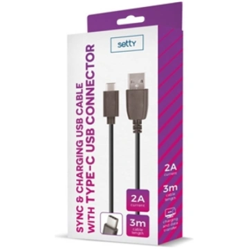 Setty Universal USB Cable 3m 2A type-C Black SUC3M
