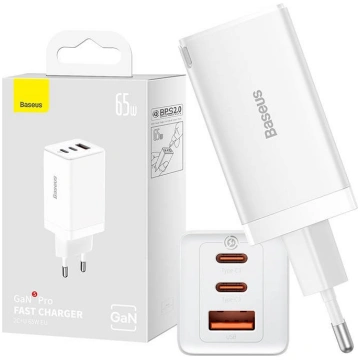 Baseus GaN5 Pro 2xUSB-C + USB, 65W (white) CCGP120
