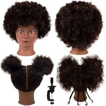 Afro manekena galva ar 100% cilvēka matu cirtainie
