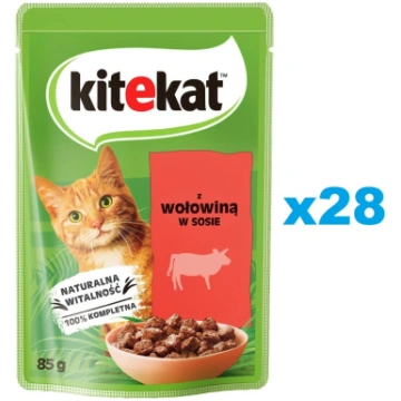 KITEKAT Liellopu gaļa mērcē 28x85 g pieaugušiem ka