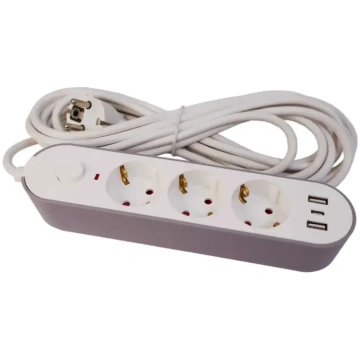 Pagarinātājs 3-vietīgs + 2 USB+Type-C 5m ar slēdzi