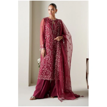 GARNET GLOW-4PC ORGANZA EMBROIDERED SUIT - Unstitc