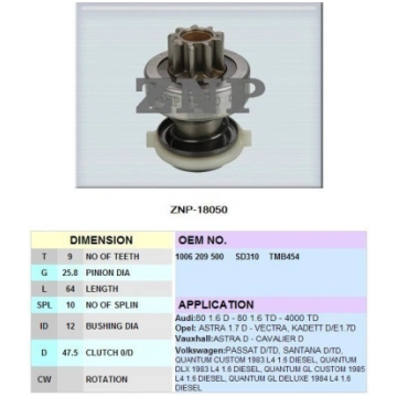 Bendiks (z=9) AUDI A80 / VW PASSAT -88 (diesel) CA