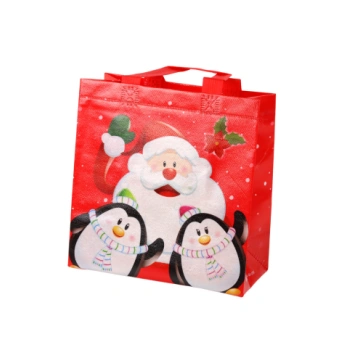 Santa and Penguins Red Gift Bag 22cm x 22cm x 11cm