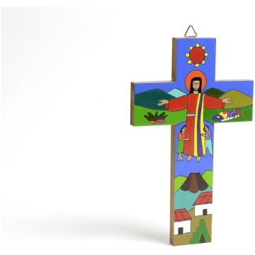 croce grande "amico Gesù" in legno dipinto