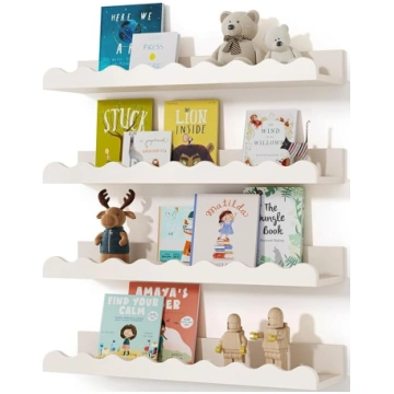 Kids" Bookshelf Set of 4 White Floating Nursery Bo