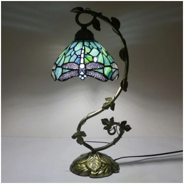 8 collu Tiffany stila galda lampa Dragonfly, zaļa,