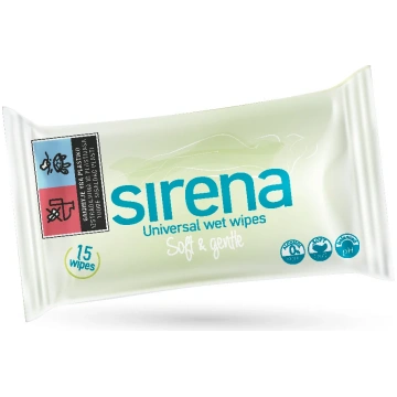 Mitrās salvetes Sirena, 1 sl, 15 gab