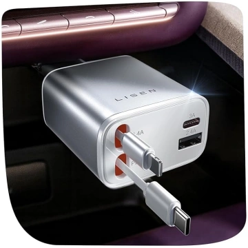 LISEN 75 W auto lādētājs iPhone, 4 in 1 USB C ciga