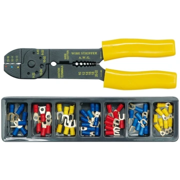 Wire stripper and crimping pliers with terminal co