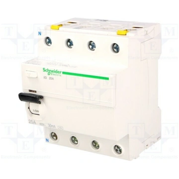 RCD breaker; Inom: 25A; Ires: 30mA; Poles: 4; 400V