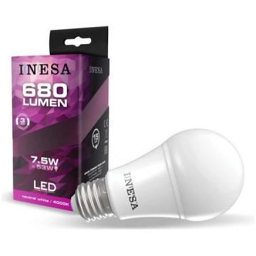 LED spuldze INESA GLS E27 7.5W 240V 680lm 3000K 18