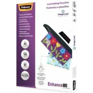 Laminēšanas plēves Fellowes A4 100gab 80u