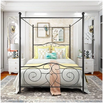Canopy Bed Frame Platform 140 x 200 cm Metal Bed F