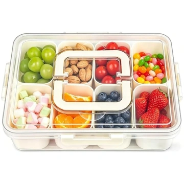 Snackbox mit 8 Fächern, Snackteller mit Deckel und