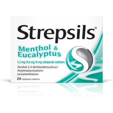 STREPSILS Menthol & Eucalyptus tabletes, 24 gab. R