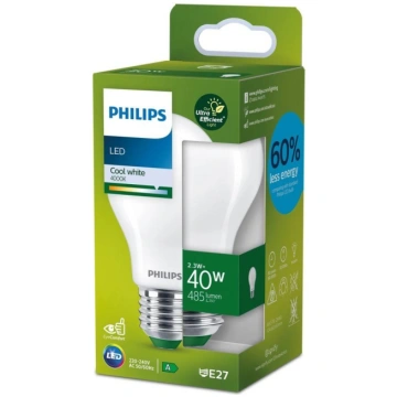 PHILIPS LED stikla 40W A60 E27 4000K matēta ultra 