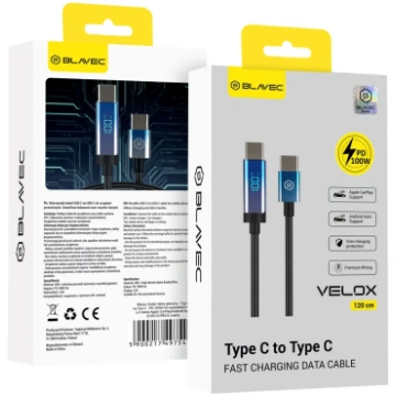 Blavec Kabel Velox pleciony - Typ C na Typ C - PD 