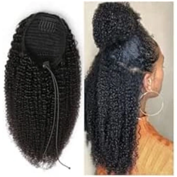 Sieviešu Afro Kinky Curly Drawstring Ponytail Papl