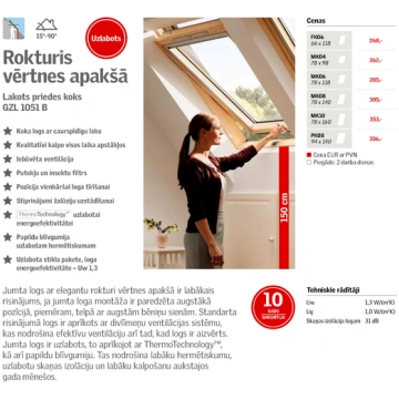 VELUX Jumta logs GZL 1051B FK06 ar rokturi apakšā,
