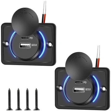 Dual USB auto lādētāja ligzda, QC3.0 & PD USB-C au