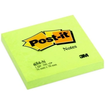 Post-it Bloczek neonowy 654N, 76x76mm, jaskrawy zi