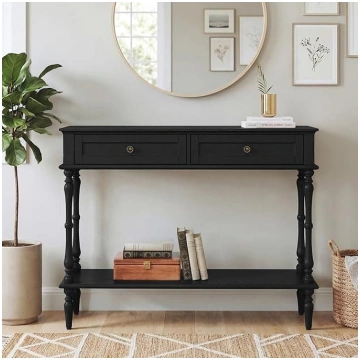 Console Table with Drawers, Black Console Table, N