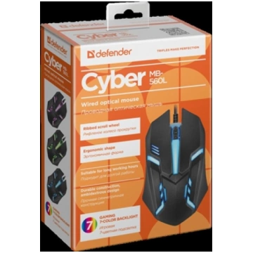 MOUSE DEFENDER CYBER MB-560L BLACK 7 COLORS 1200DP