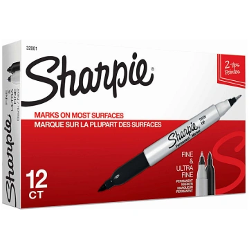 Sharpie Twin Tip PrmMarker Black NP Box 12
