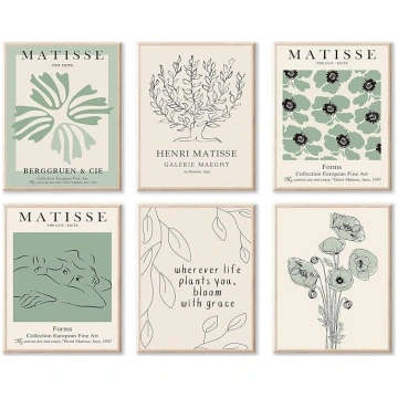 Sage Green Matisse Wall Art Prints, abstraktie Mat