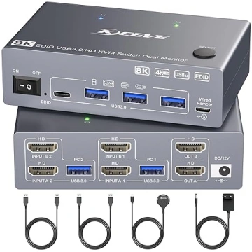 USB 3.0 HDMI KVM slēdzis 2 datoru 2 monitoriem ar