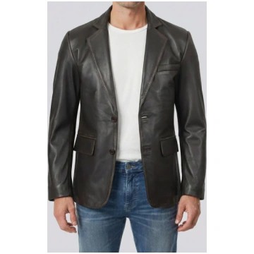 Men's Rub-Off Brown Leather Blazer Decrum