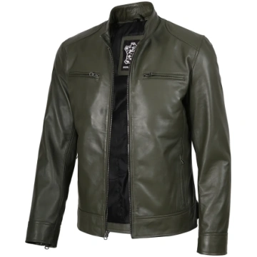 Dodge Men’s Green Leather Jacket | Biker Style Dec