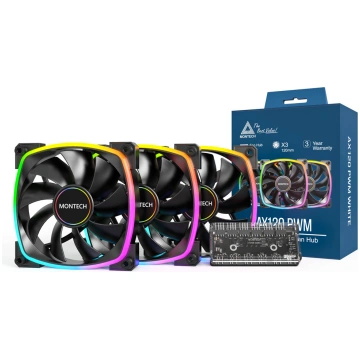 Montech AX120 PWM ARGB Fan, 3-pack, 120mm, Black