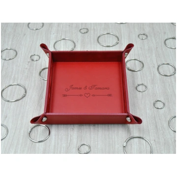 Personalisable Square Red Genuine Leather Pocket E