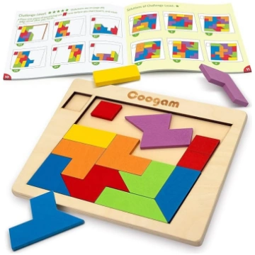 Coogam Koka puzles bloki Ģeometriskā Tangram Brain