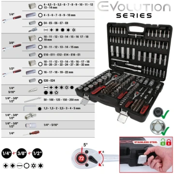 KS TOOLS 1/4"+3/8"+1/2" atslēgu komplekts, 179-daļ