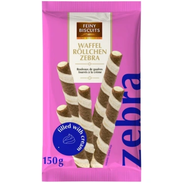 Vafeļu rullīši Feiny Biscuits Zebra ar krēma pildī