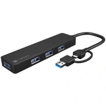 NATEC HUB USB-C 3.0 MAYFLY 4-PORTS + USB-A ADAPTER