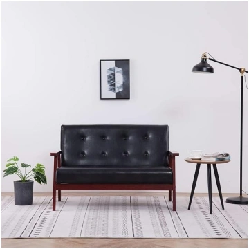 GuyAna 2 Seater Sofa Black Faux Leather Living Roo